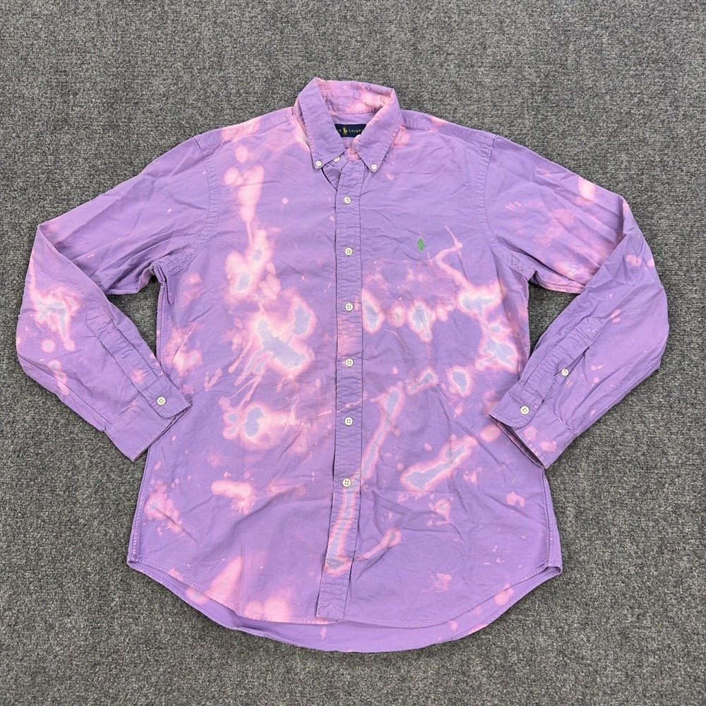 Ralph Lauren Shirt Mens M Purple Bleach Dye Cotton Long Sleeve Button Down